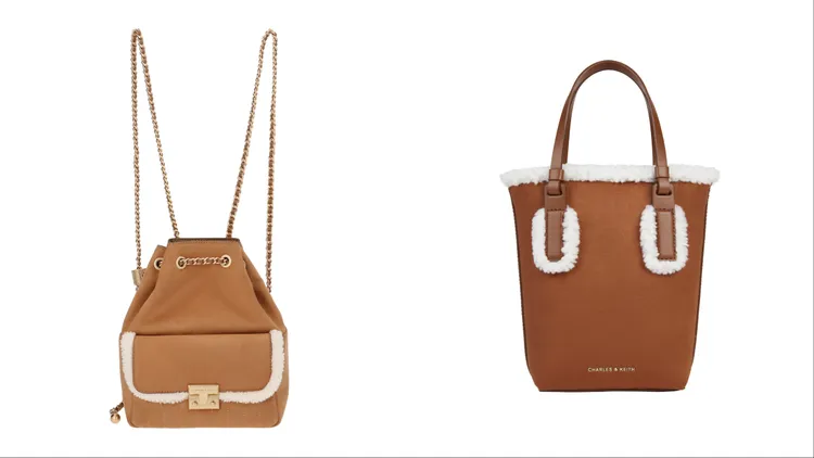 Donna金釦毛毛後背包（左）3190元、Noelle直立毛毛手提包（右）1990元。品牌提供