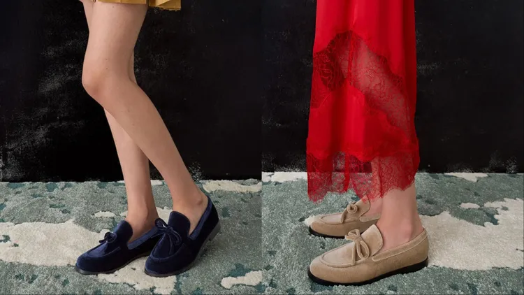天鵝絨樂福鞋跟上蝴蝶結風潮。品牌提供