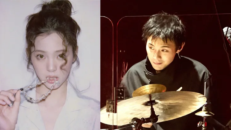 歐陽娜娜（左）和樂團鼓手安雨熱戀ing。翻攝歐陽娜娜微博、mandarin普通人微博