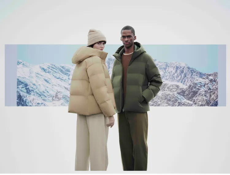 女裝無縫羽絨連帽外套（左）3490元、男裝防風無縫羽絨連帽外套（右）3990元。品牌提供