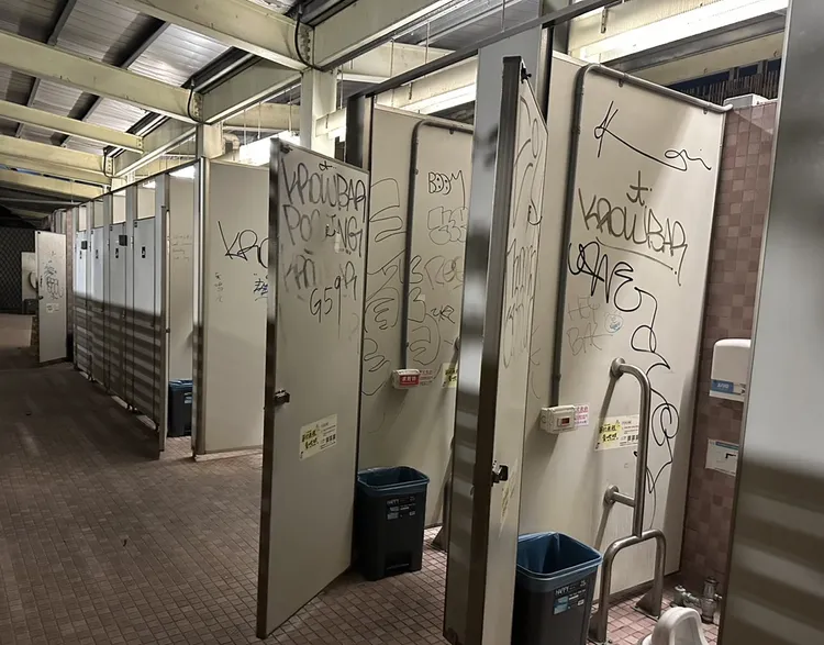 花博公廁也都遭塗鴉，更有民眾指出外籍男子於園區販售毒品。陳怡君提供