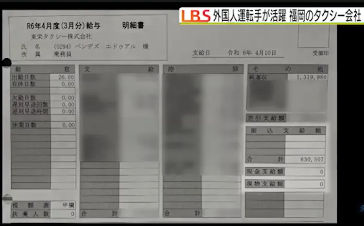 司機分享月入63萬的薪資單。翻攝自日經新聞