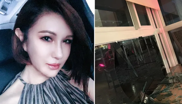 利菁發現落地窗玻璃被颱風吹破碎落一地。翻攝利菁臉書