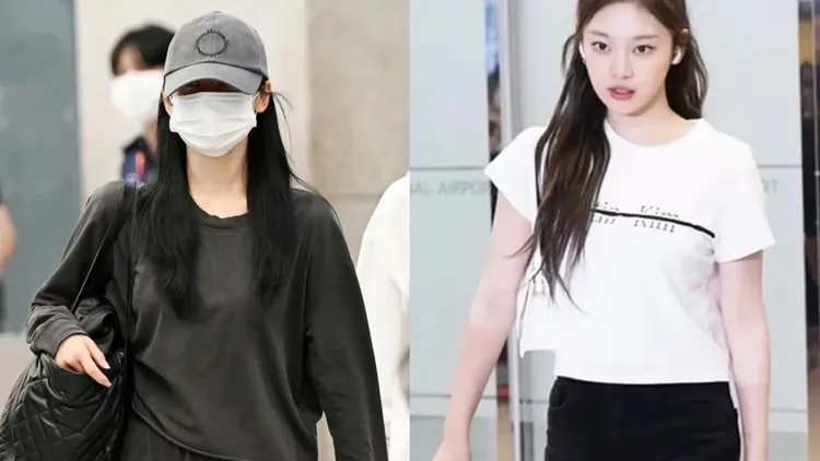 Ningning搭配MATIN KIM圓形LOGO棒球帽、一刀切LOGO短版T-shirt。翻攝Newsen