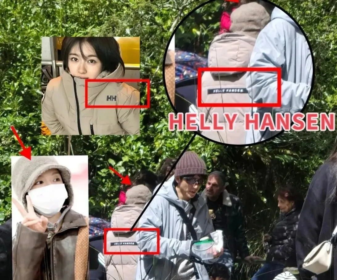 網友依衣服、帽子比對,猜測張新成身邊玩伴可能就是李蘭迪。翻攝圈內魚報微博