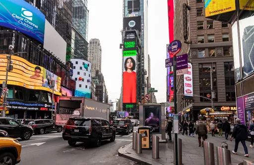 梁文音首登時代廣場巨幕 嗨喊:Hi!New York