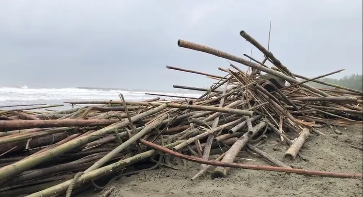 康芮颱風過後，南市近海蚵棚幾乎全軍覆沒。民眾提供