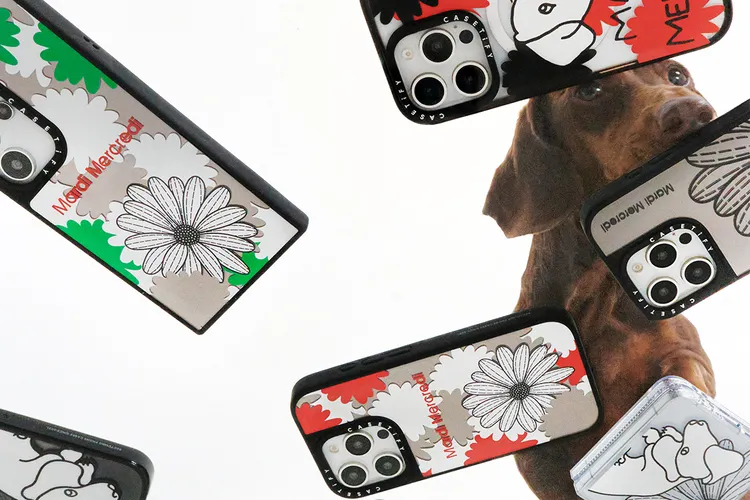 Mardi Mercredi x CASETiFY聯名系列結合品牌經典的鮮豔綠、紅跳色及標誌性的小雛菊花卉圖案。