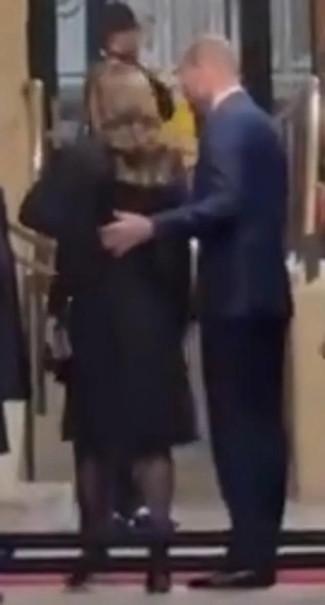 威廉王子（右）被拍到輕撫凱特王妃的背部。翻攝Daily Mail