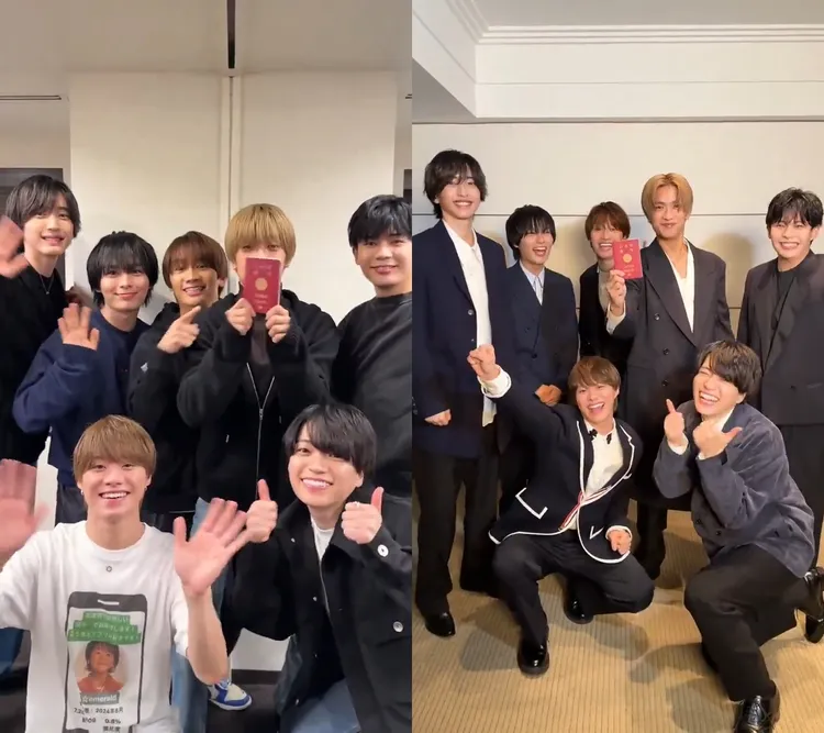 浪花男子首次合體來台，高橋恭平不停秀護照，好心情全寫在臉上。翻攝浪花男子Tik Tok