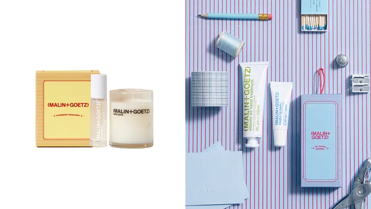 (MALIN+GOETZ)草莓香氛禮盒（左圖）1700元、修護滋潤禮盒（右圖）930元。品牌提供