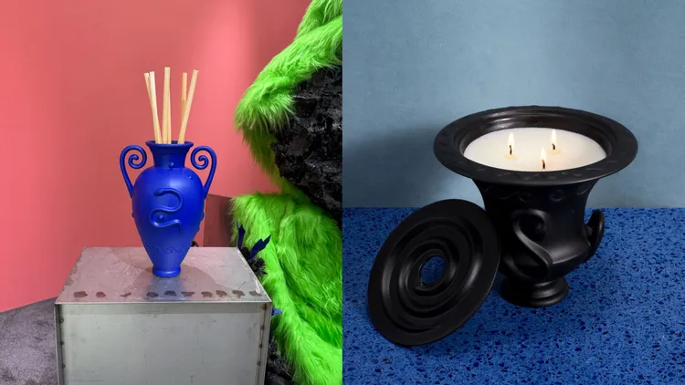 L’Objet奧菲斯系列酒瓶室內擴香組（左圖）2萬4200元、海德拉系列蠟燭3燭芯（右圖）800g／1萬4000元。左圖張家玲攝、右圖品牌提供