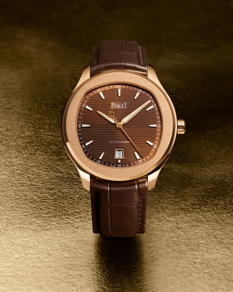 PIAGET Polo系列18K玫瑰金巧克力面盤日期顯示自動上鍊腕錶，105萬元。品牌提供