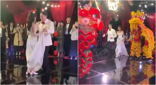 薄瓜瓜婚宴内部画面曝光!舞狮领进场 和新娘甜蜜共舞