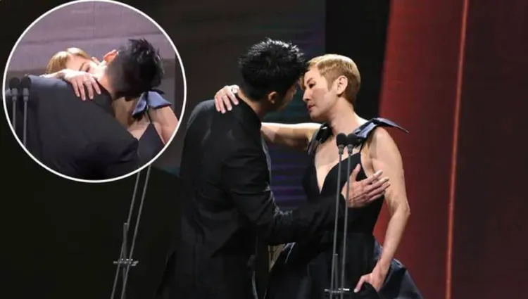 吳君如和許光漢在台上借位接吻引起尖叫。（金馬執委會提供；小圖翻攝自My Vedio）