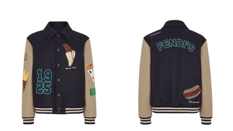 FENDI美食刺繡圖騰棒球外套，11萬7800元。品牌提供