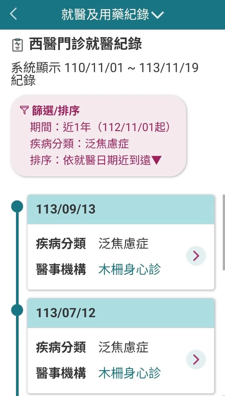 林姓專員底下的一名科員表示，從去年入職後就感到巨大壓力，自今年5月起就連續看了5次身心科進行治療。民眾提供