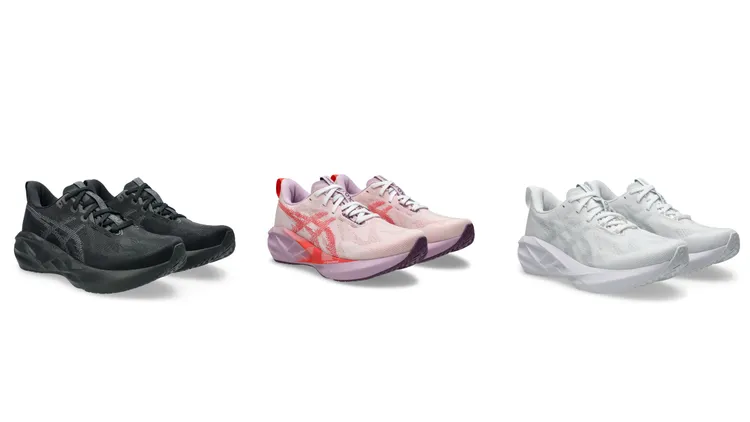 ASICS NOVABLAST 5 午夜黑、珊瑚粉、輕雲白，各4580元。品牌提供
