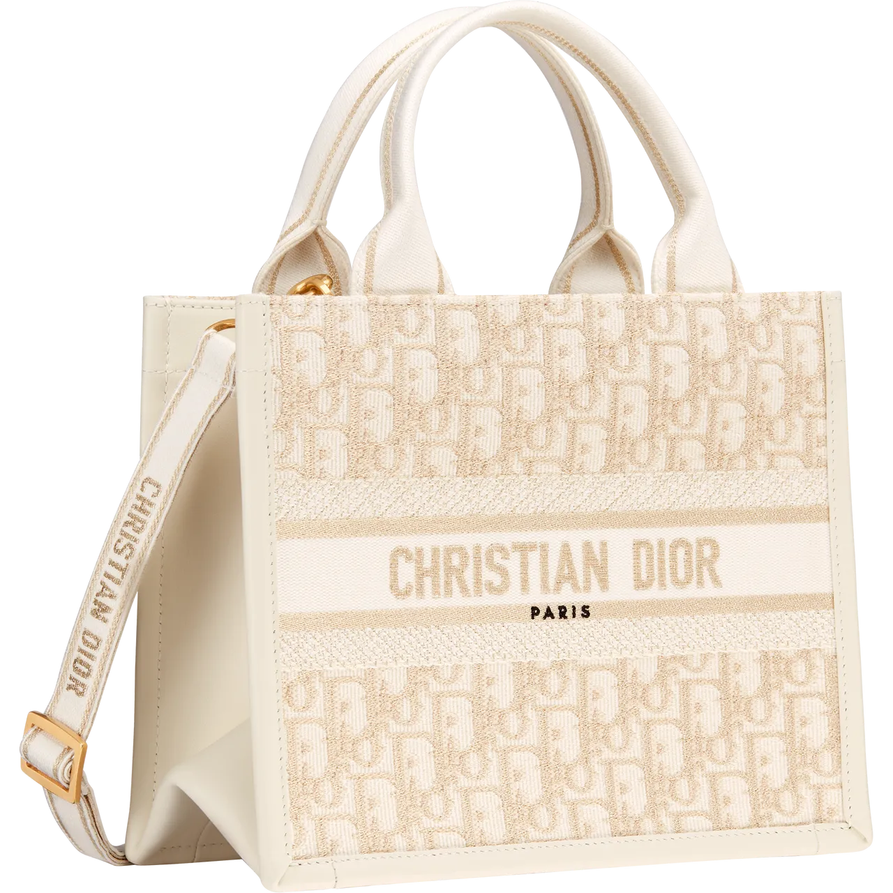 Book Tote 白金色Oblique圖騰小型托特包,11萬元。品牌提供