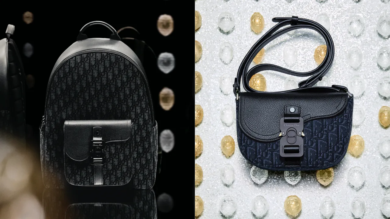 Saddle 黑色Oblique拉鍊後背包(左)9萬7000元、Saddle 海軍藍Oblique緹花搭配黑色粒面牛皮
迷你翻蓋郵差包(右)6萬2000元。品牌提供