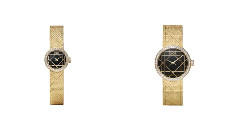 La D My Dior 19mm 18K金黑漆鑲鑽腕錶（左）145萬元、25mm 18K金黑漆鑲鑽腕錶（右）165萬元。品牌提供