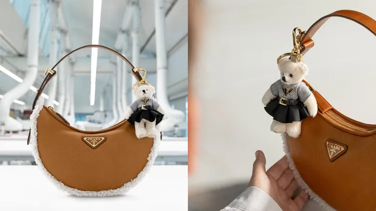 PRADA Arqué剪羊毛與皮革肩背包，9萬8000元。品牌提供