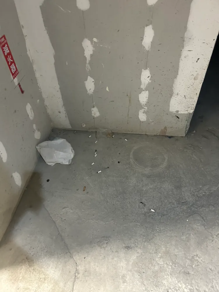 大巨蛋B1花園綠廊疑未申請許可即進行室內裝修、滿地菸頭。顏若芳提供