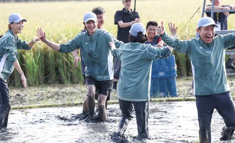 鍾瑶、孫可芳、曹佑寧、郭子乾同組比排球。公視提供