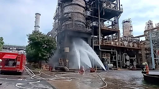 龜山中油煉油廠起火 消防局布水線降溫協助滅火