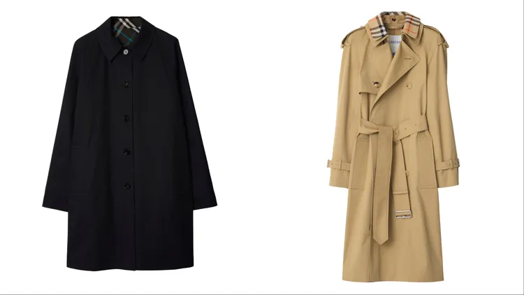 BURBERRY黑色長款雙面華達呢大衣（左）、亞麻色長款可拆式領華達呢風衣 （右），各9萬9000元。品牌提供