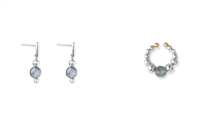 Embrace冬眠924純銀拉長石磁吸耳環（左圖）1890元、924純銀拉長石小雪花耳扣（右圖）2000元。品牌提供