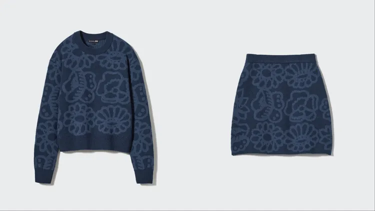 小羊毛圓領毛衣（左）1290元、小羊毛迷你裙（右）990元。品牌提供