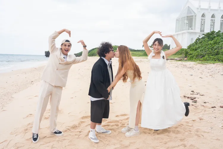 納豆在搭檔曾子余、梁舒涵見證下求婚成功。TVBS提供