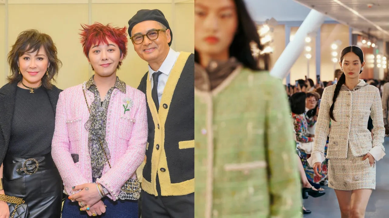 香奈兒在香港舉辦2024/25 Cruise度假系列，劉嘉玲（左圖左）合影GD（左圖中）、周潤發（左圖右）。左圖翻攝劉嘉玲IG、右圖品牌提供