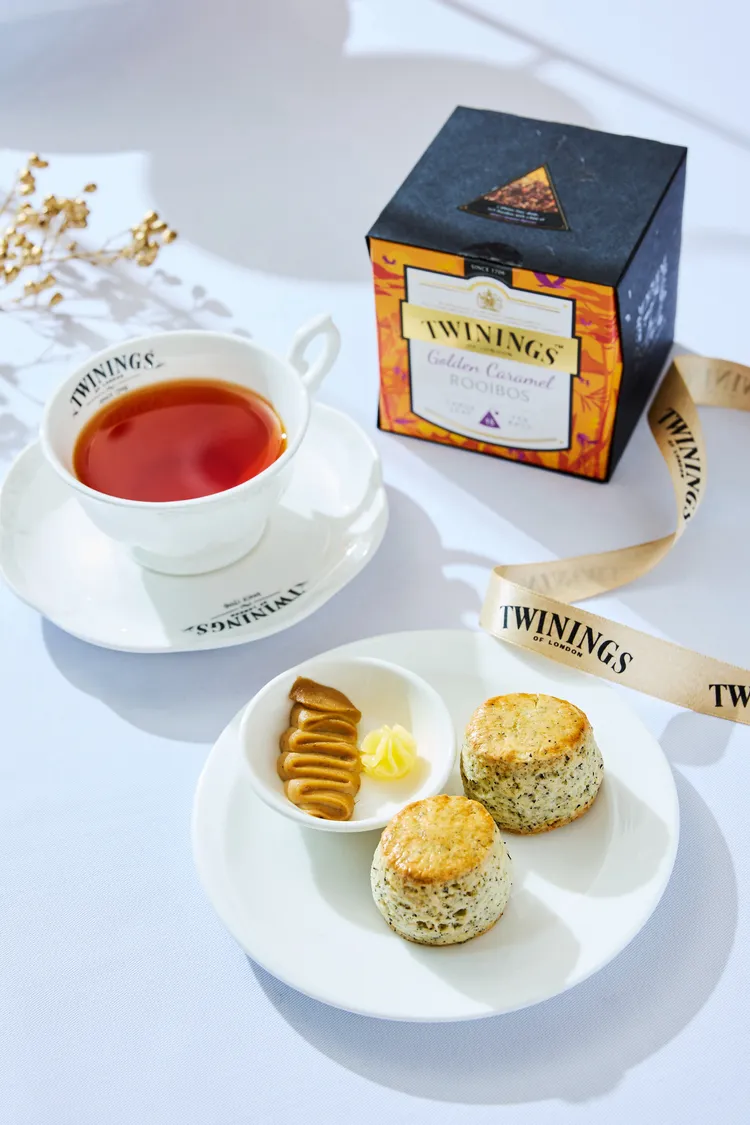 紅茶司康搭琥珀焦糖博士茶椰糖抹醬。業者提供