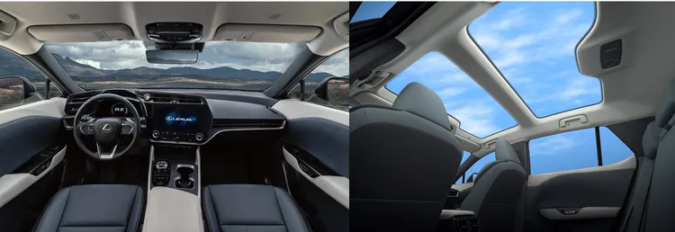 旗艦版RZ 450e搭載Ultrasuede人造麂皮座椅，大幅提升整體內裝質感，更導入Lexus品牌首款搭載可一鍵霧化的全景式天窗。原廠照片