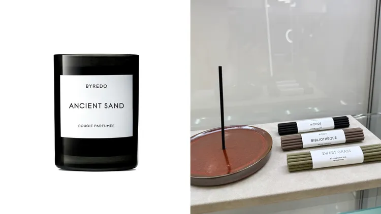 限量曠野流沙香氛蠟燭（左）2900元、限量線香組（右）5800元。左圖品牌提供、右圖張家玲攝