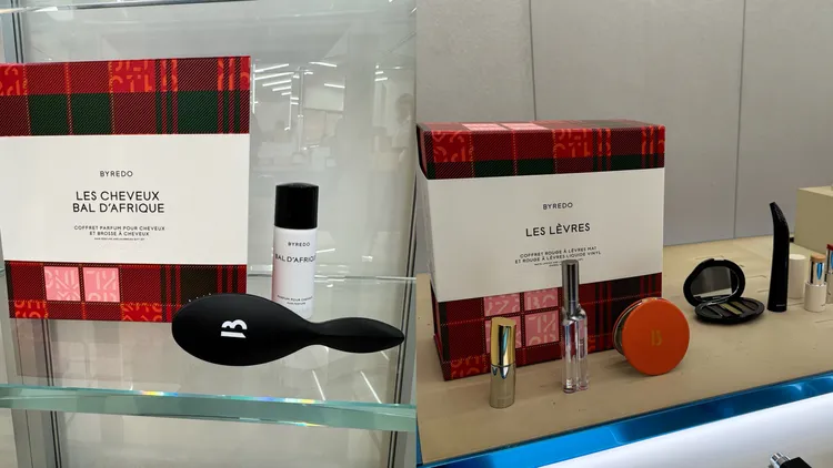 限量秀髮護理組（左）有「B」字壓紋髮梳，2500元；限量時尚焦點唇彩組（右）則有彩妝隨身鏡，3700元。張家玲攝