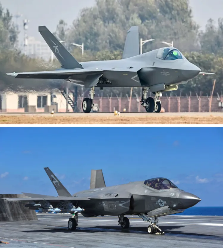 中國的隱形戰機殲-35A（上，翻攝央視軍事網），非常類似美軍的F-35Ｃ隱形戰機（下，翻攝美軍軍網）
