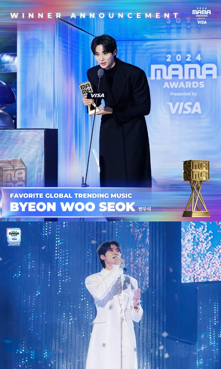 邊佑錫因《背著善宰跑》原聲帶得獎，現場重現《陣雨》。翻攝Mnet