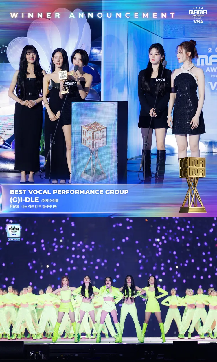 (G)I-DLE獲得最佳歌唱表演團體獎，帶來精彩表演。翻攝Mnet