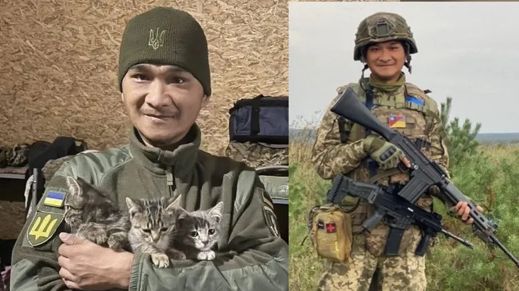 吳忠達生前在烏克蘭前線戰鬥之餘，還自掏腰包照顧貓咪。翻攝黃春生牧師臉書
