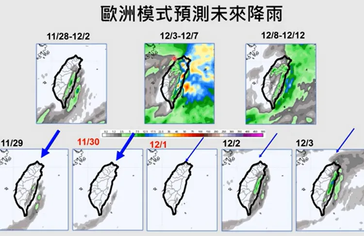 歐洲模式預測未來降雨。翻攝《Hsin Hsing Chia》YouTube