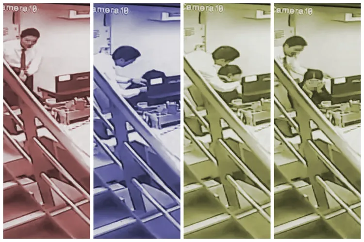 男特助不顧被害女明顯表達的不願意，強行貼身壓肩被害女，性騷擾的行為十分明確。翻攝畫面