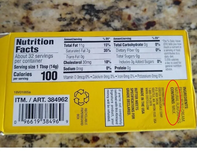 好市多奶油正常會標示「含奶」。翻攝自X @JumpinBeauty