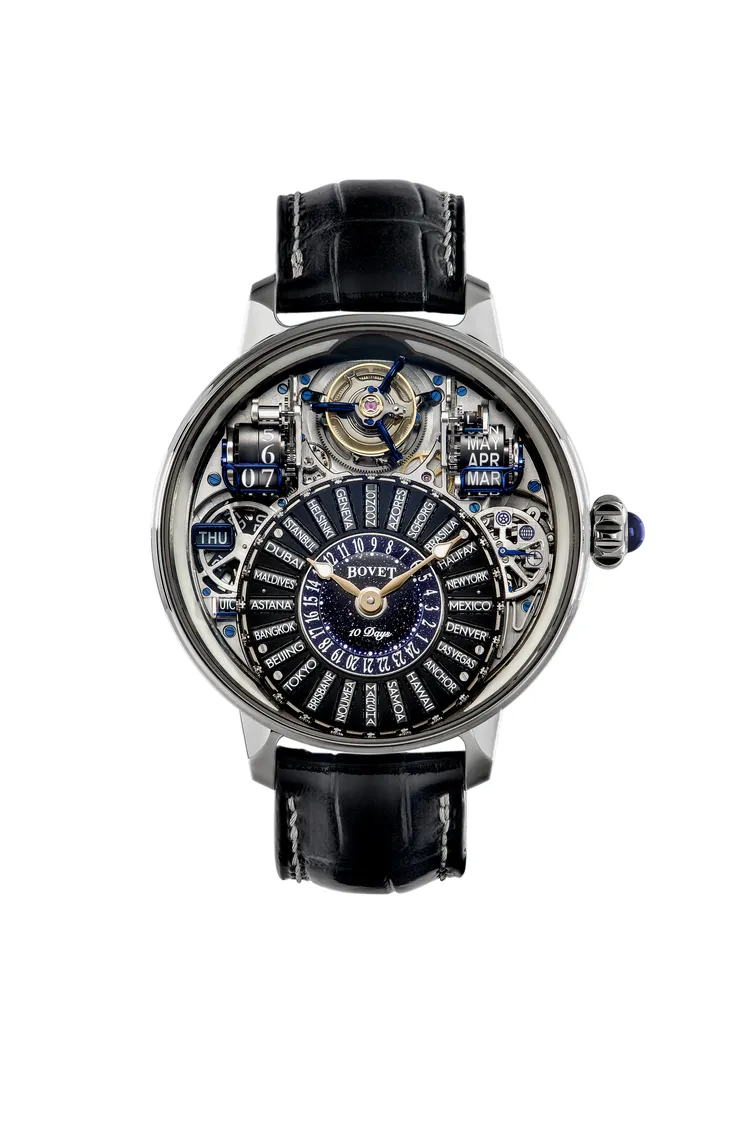 BOVET Récital 28 Prowess 1世界時區飛行陀飛輪萬年曆腕錶，65萬瑞士法郎（約2400萬元）。品牌提供
