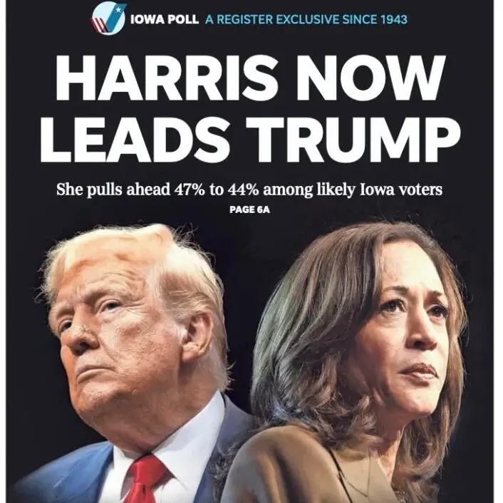 賽澤選前預測賀錦麗在 愛荷華州贏3%。翻攝自《紐約郵報》 