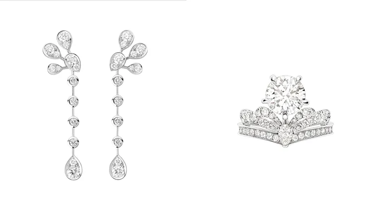 CHAUMET Joséphine Aigrette Impériale 18K白金耳環和鉑金戒指。品牌提供
