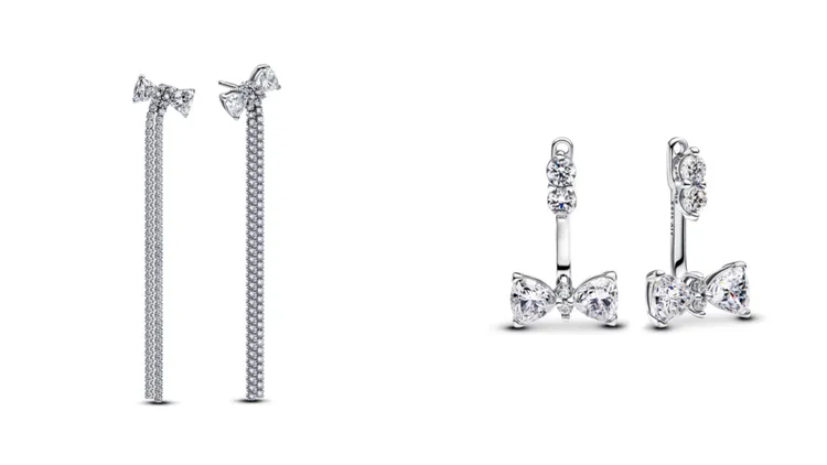 Pavé密鑲蝴蝶結耳墜（左）5980元、璀璨蝴蝶結耳墜（右）2880元。品牌提供