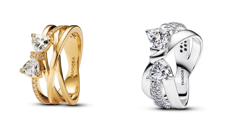 璀璨緞帶蝴蝶結交織戒指（左）、璀璨緞帶蝴蝶結戒指（右），各4980元。品牌提供